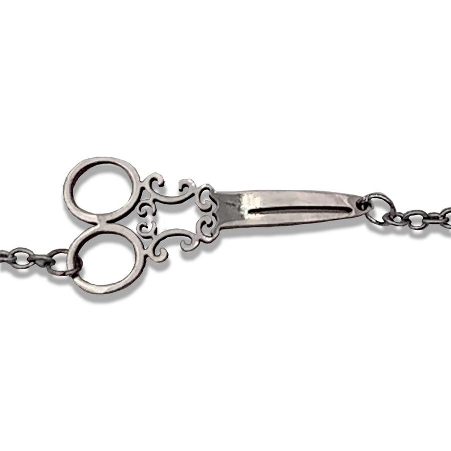 Amanda Jayne Jewelry Scissors Charm Bracelet w/Chain, Silver
