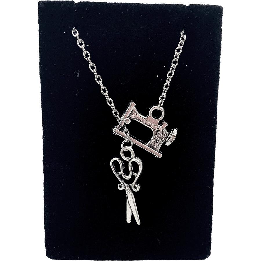 Amanda Jayne Jewelry 20 in Scissors & Sewing Machine Necklace, Silver