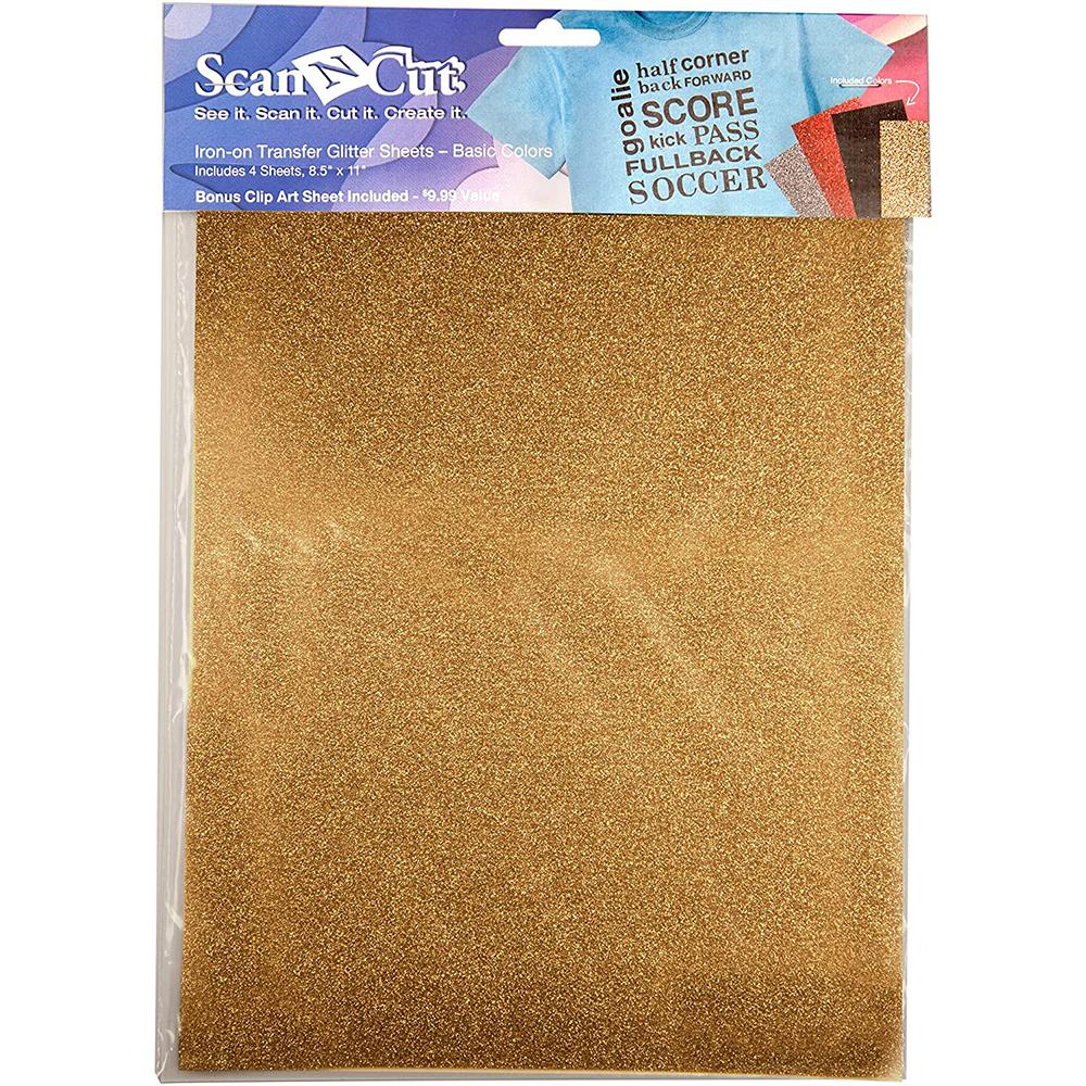 Brother Iron-On Transfer Glitter Sheets - Includes 4 8.5in x 11in Sheets in Silver 1, Red 1, Black 1 and Gold 1