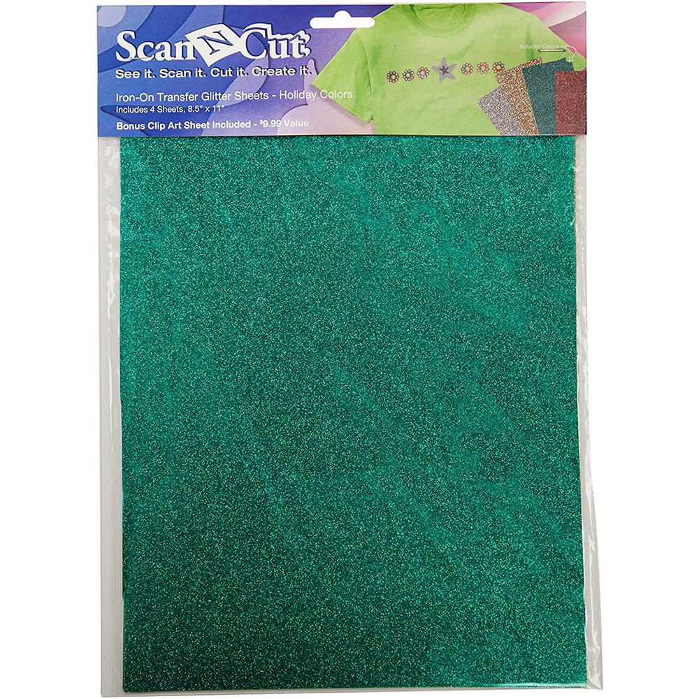 Brother Iron-On Transfer Glitter Sheets - Includes 4 8.5in x 11in Sheets in Silver 1, Gold 1, Green 1 and Red 1