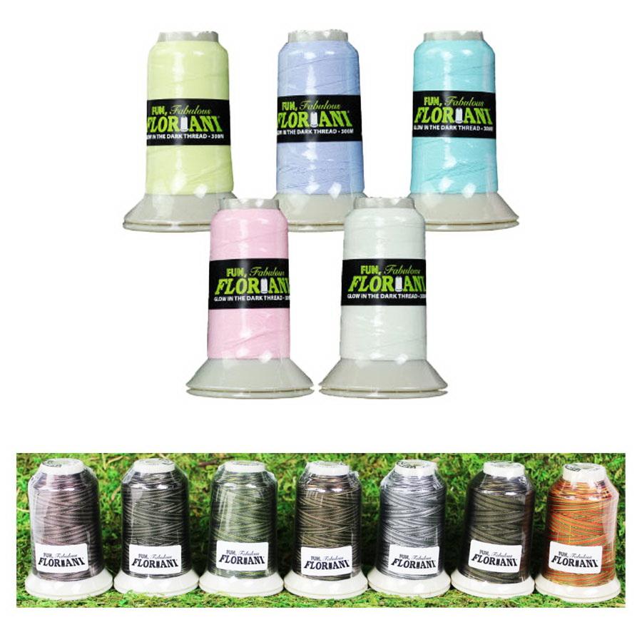 Floriani Glow in the Dark and Variegated Camo Thread Kit Bundle