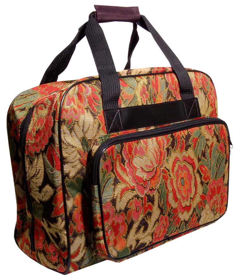 Hemline Burgundy Floral Sewing Machine Tote Bag