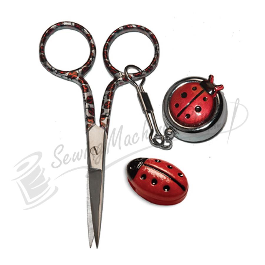 Creative Notions Lady Bug Set 3.5 inch Scissor with Handpainted Rectractable Leash