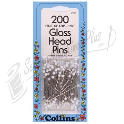 Collins 1-3/8" Very Fine, Sharp, White Glass Head Pins 200 pack.