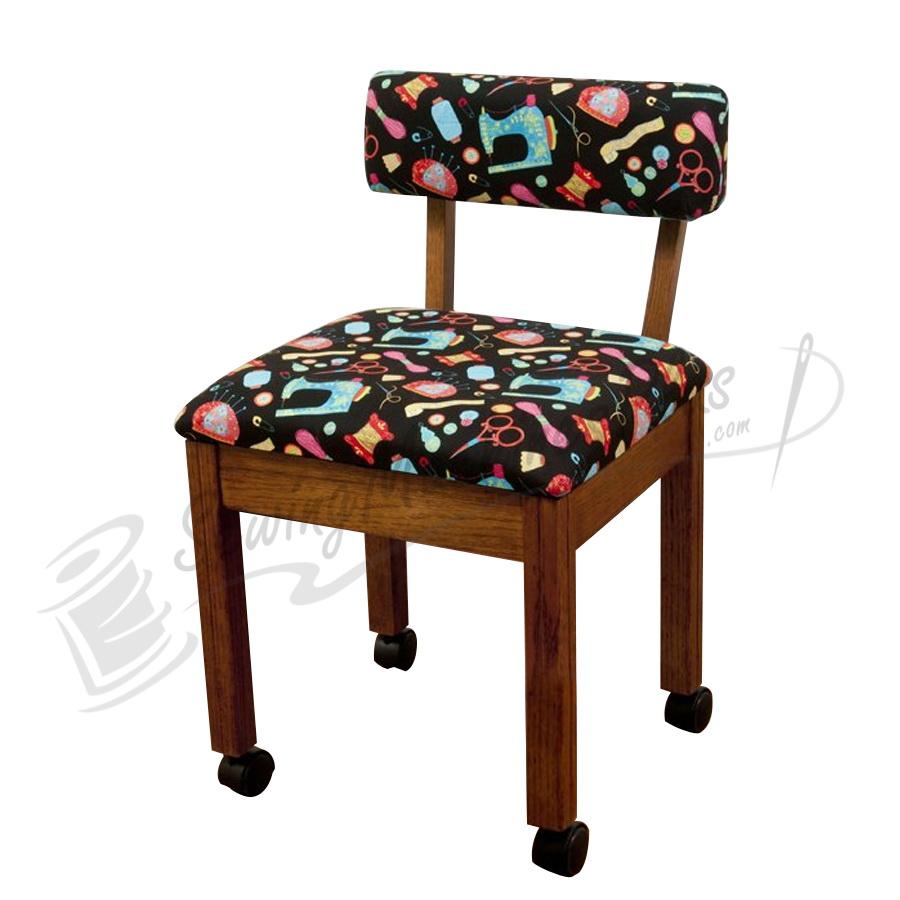 Arrow Sewing Chair Black Riley Blake fabric on Oak 7000B