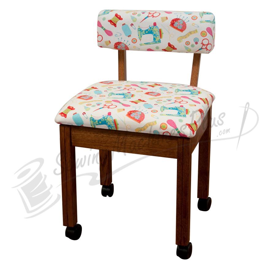 Arrow Sewing Chair White Riley Blake fabric on Oak 7000W