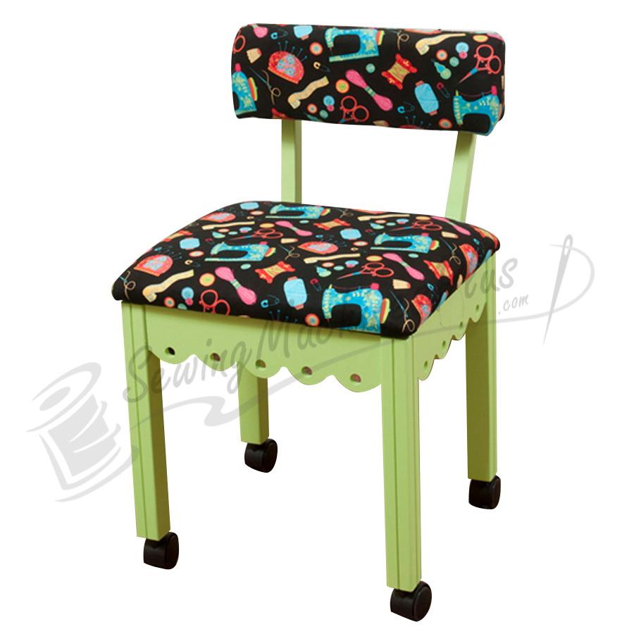 Arrow Sewing Chair Black Riley Blake fabric on Green 7014B