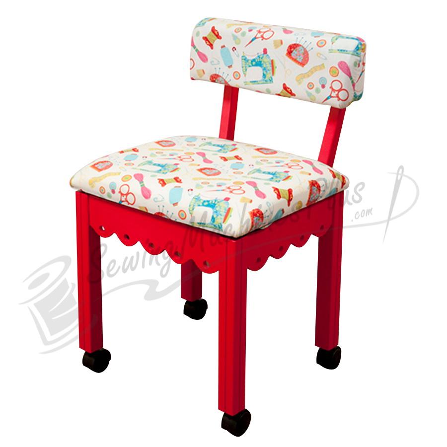 Arrow Sewing Chair White Riley Blake fabric on Red 7016W