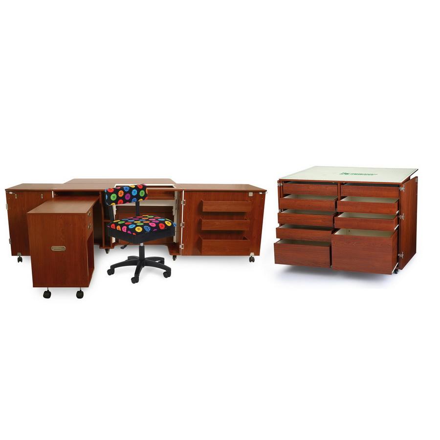 Kangaroo Sewing Furniture Aussie Studio and Dingo II TEAK Sewing Cabinets Set with Air Lift (AS-TEAK)