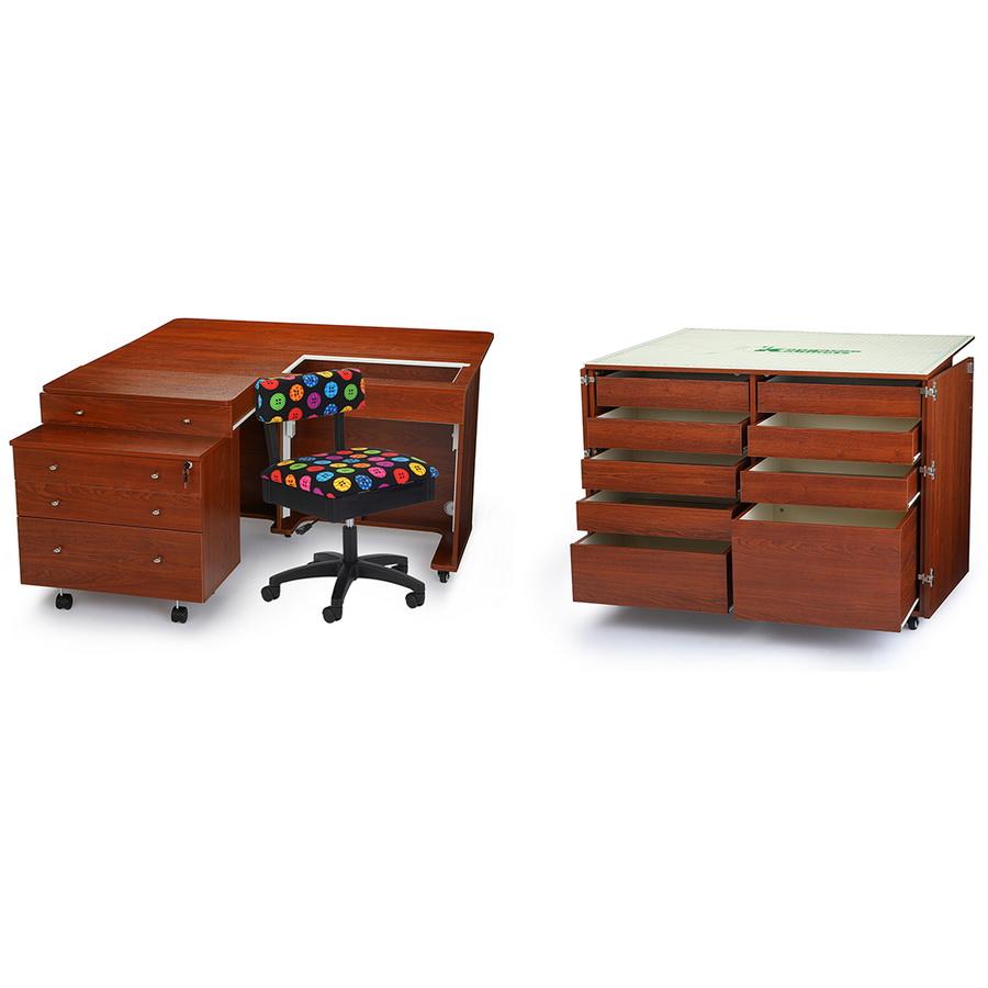 Kangaroo Sewing Furniture Studio Combo TEAK Kangaroo & Joey II and Dingo II Sewing Cabinets (KS-TEAK)