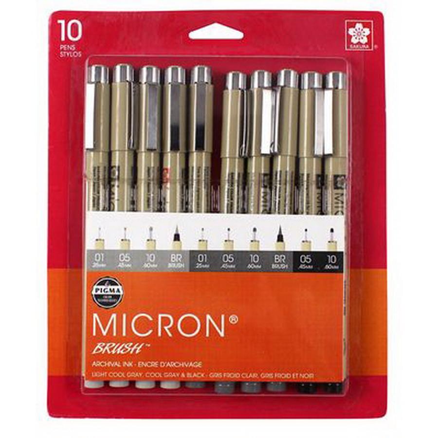 Pigma Micron Pen 10 Piece Set Gray and Black