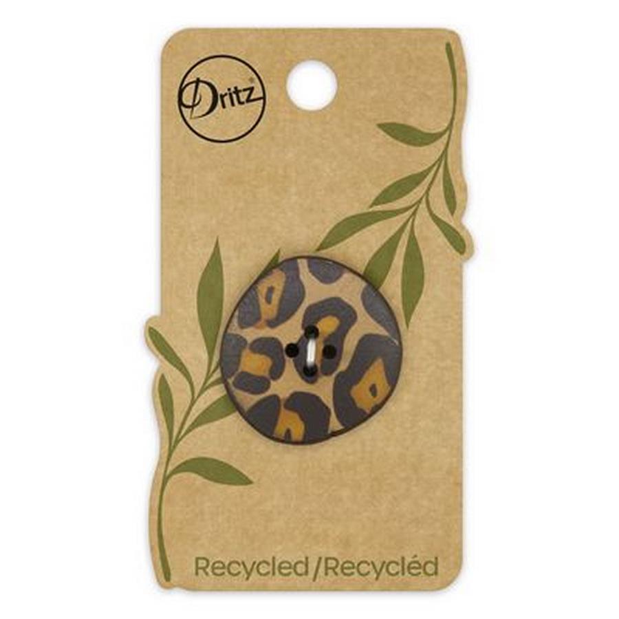 Recycled Leather Print 4hole Beige 30mm 1ct