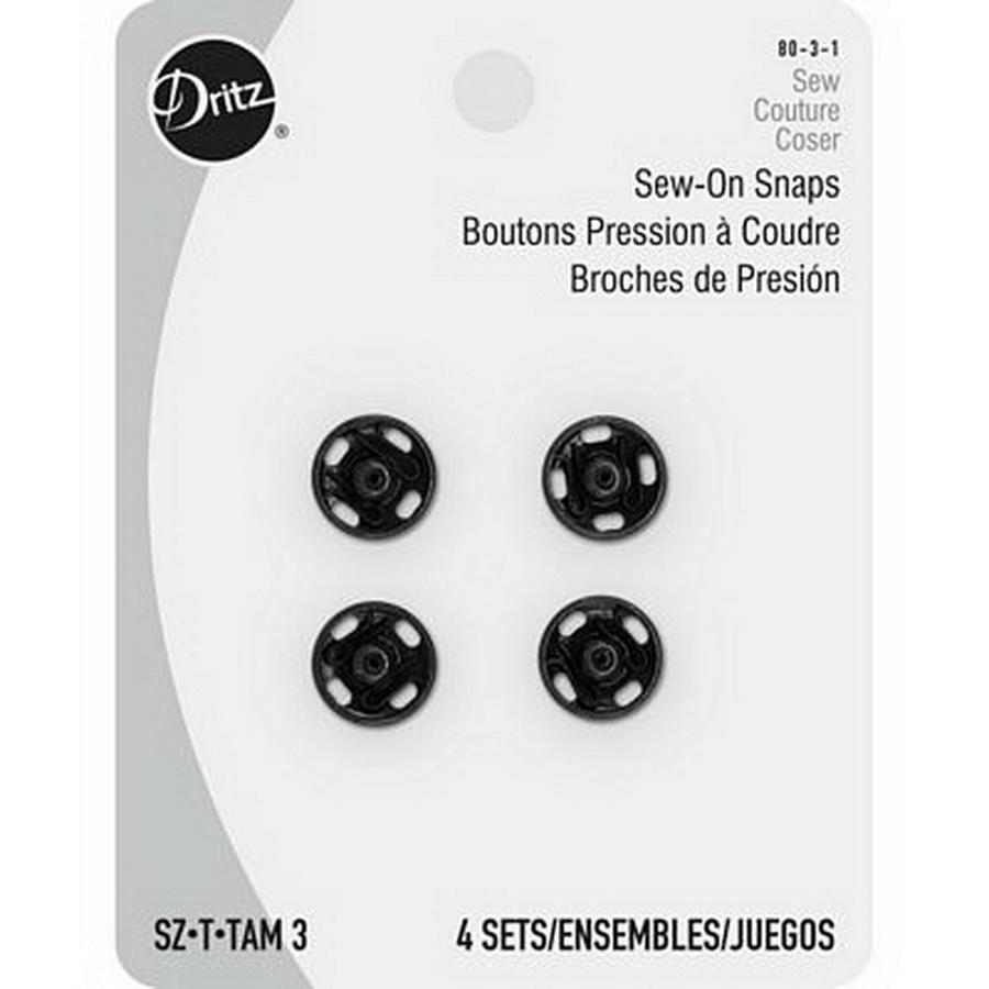 Sew-on Snaps- Black 4ct. sz.3 BOX06