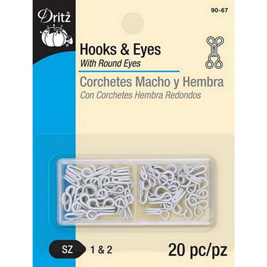 Dritz Hooks & Eyes-White,20ct sz.1&2 (Box of 6)