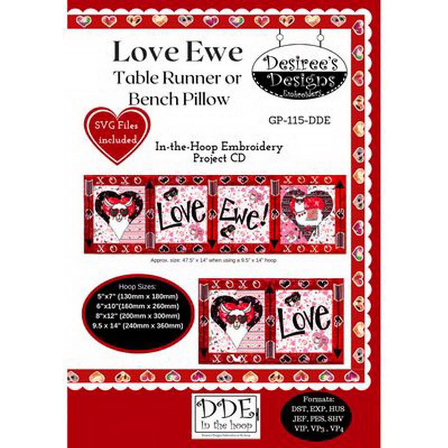 Love Ewe Table Runner and Bench Pillow ITH