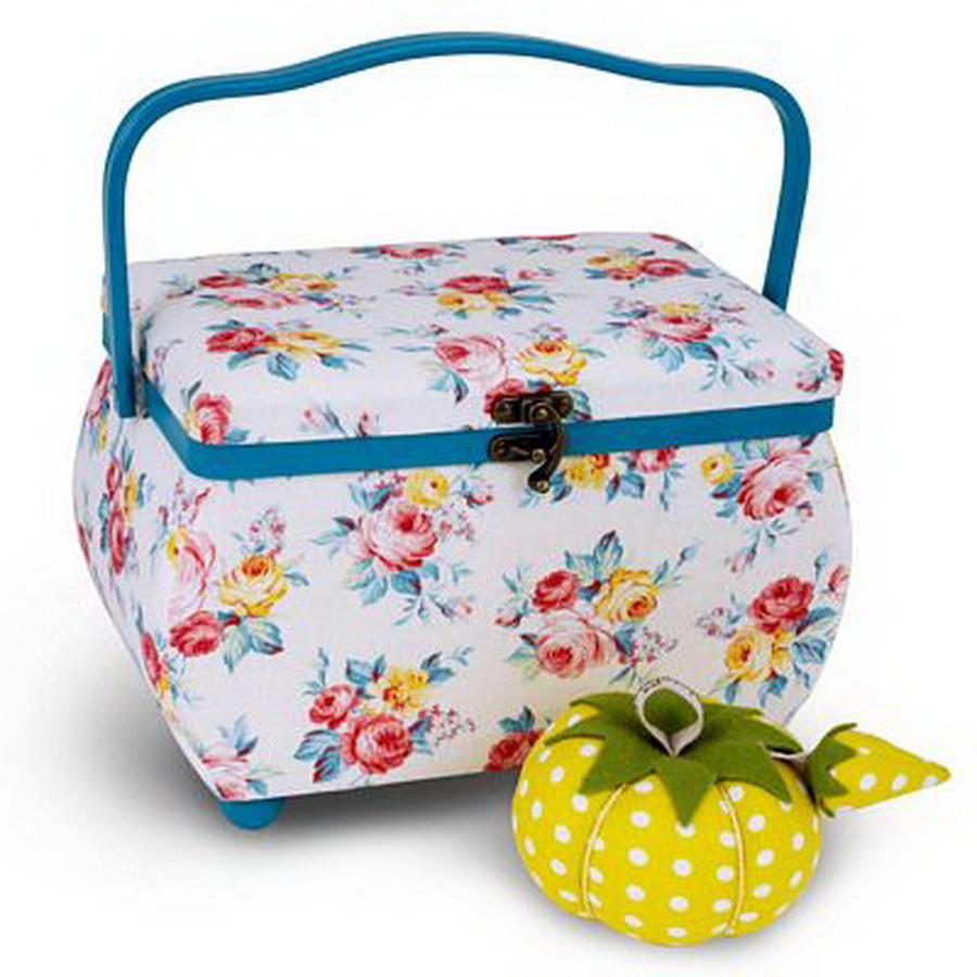 Dritz Sewing Basket and Deco Pin Cushion Blue Yellow