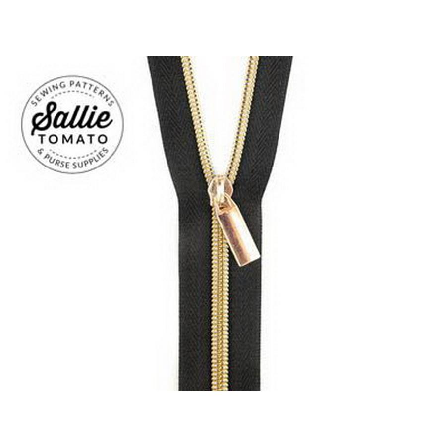 #5 Zippers by the Yard Black Tape Lt Gold Teeth