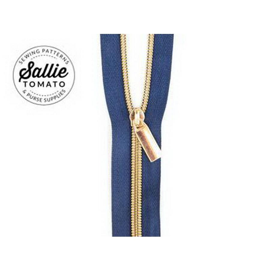 #5 Zippers by the Yard Navy Tape Lt Gold Teeth EA