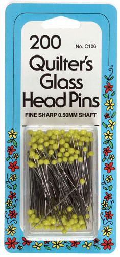 Collins Quilters Yellow 1 3/8 inch Glass Head Pins (c106)
