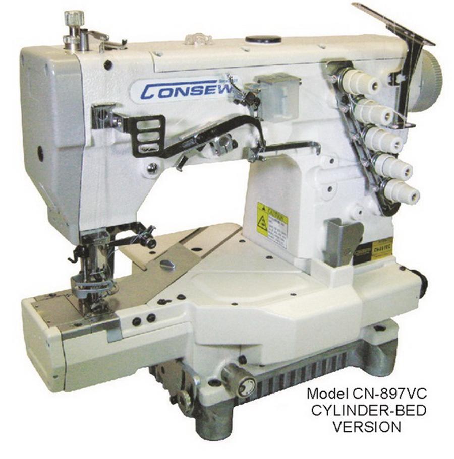 Consew CN897CV-1 Cylinder Bed 2/3 Needle, 4/5 Thread Coverstitch Machine with Assembled Table and Servo Motor