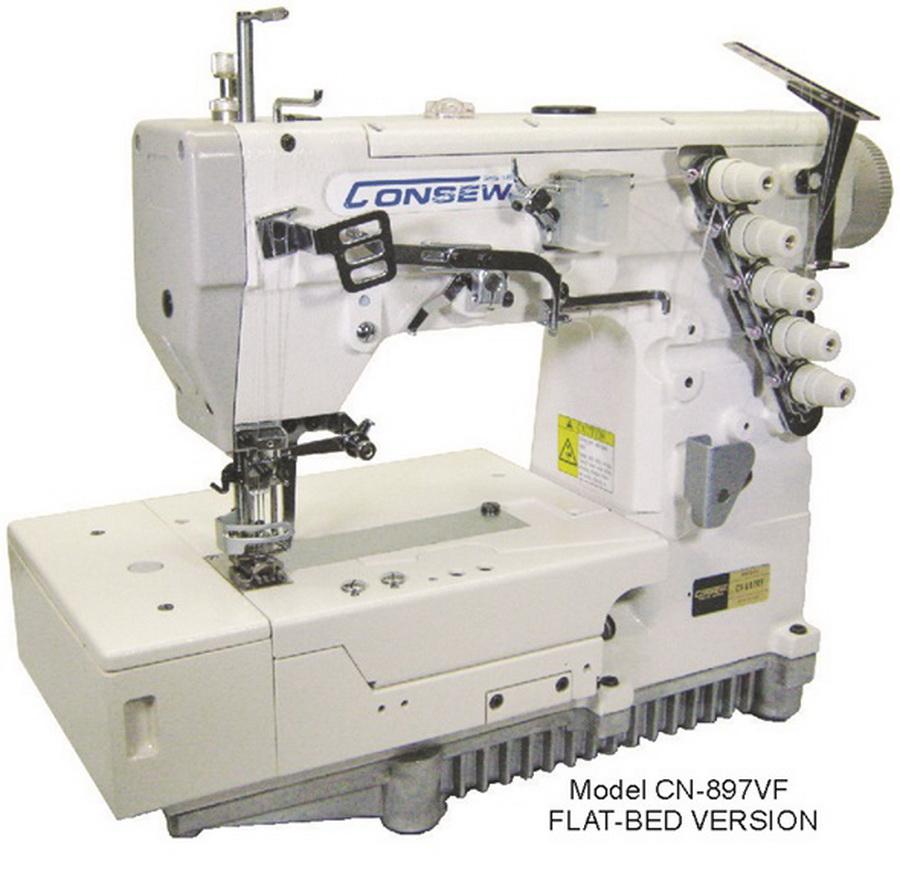 Consew CN897VF-1 Flat-Bed 2/3 Needle 4/5 Thread Coverstitch Machine with Assembled Table and Servo Motor