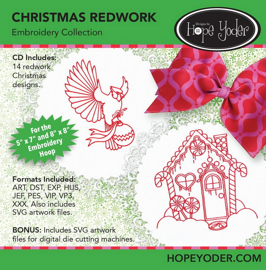 Christmas Redwork Embroidery CD w/SVG - Designs by Hope Yoder