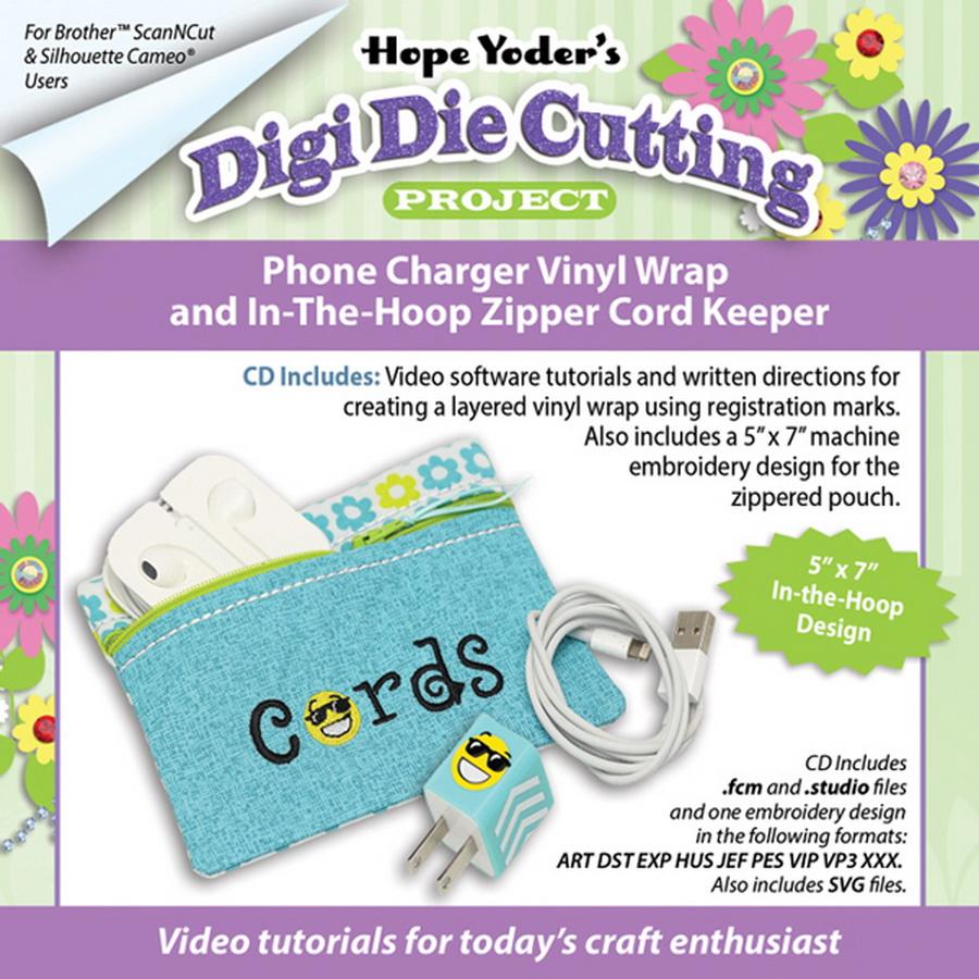 Digi Die Cutting Project Phone Charger Vinyl Wrap & ITH Zipper Keeper CD - Designs by Hope Yoder