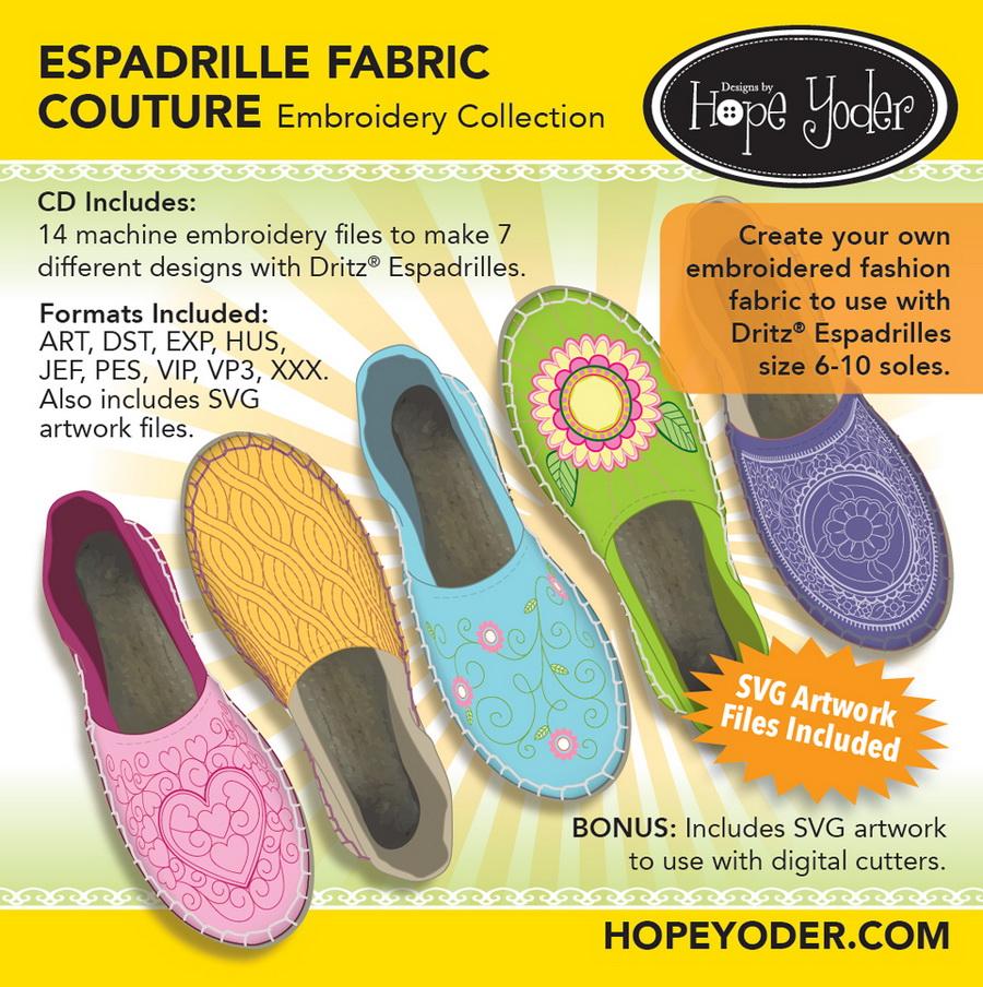 Espadrille Fabric Couture Embroidery CD w/SVG - Designs by Hope Yoder