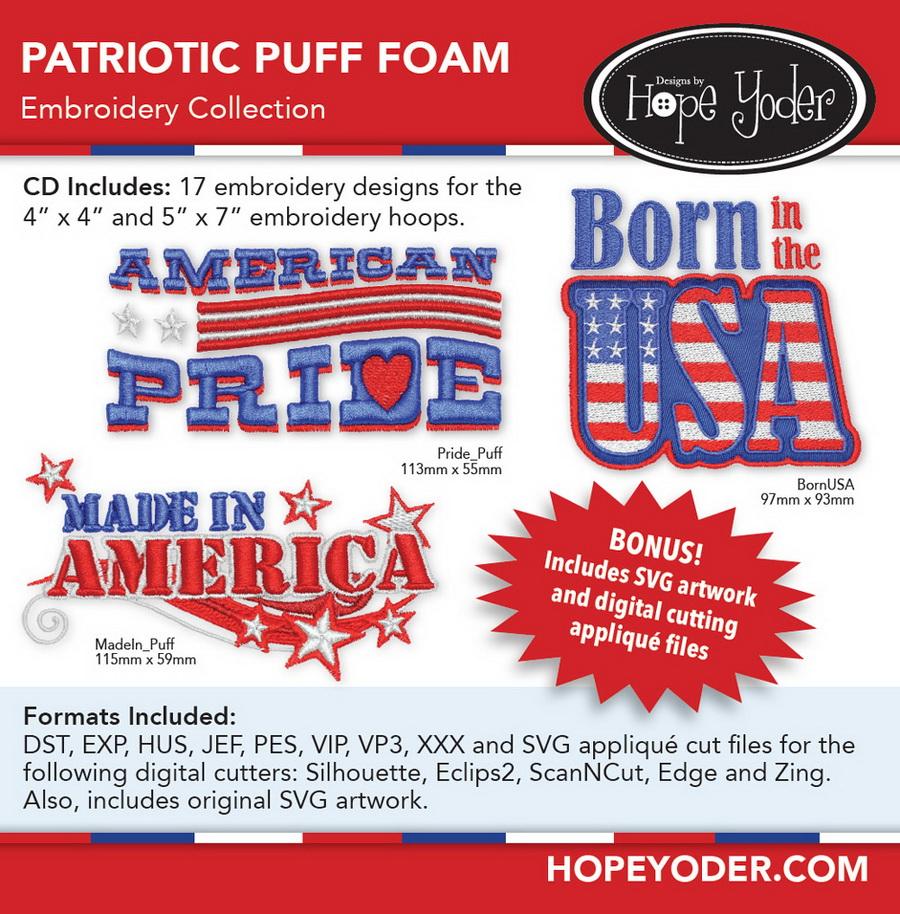 Patriotic Puff Foam Embroidery CD w/SVG - Designs by Hope Yoder