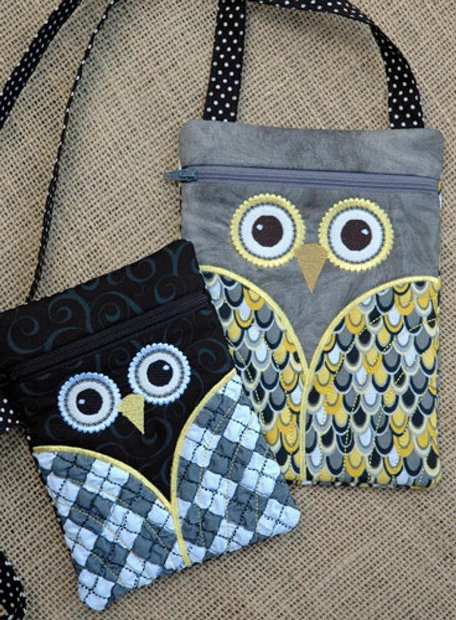 Embroidery Garden Owl Wristlet and Purse Set