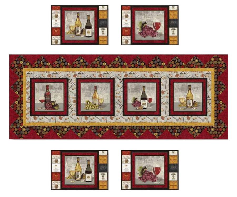 Wine Night Table Set Fabric Quilt Kit (Placemat and Table Runner)