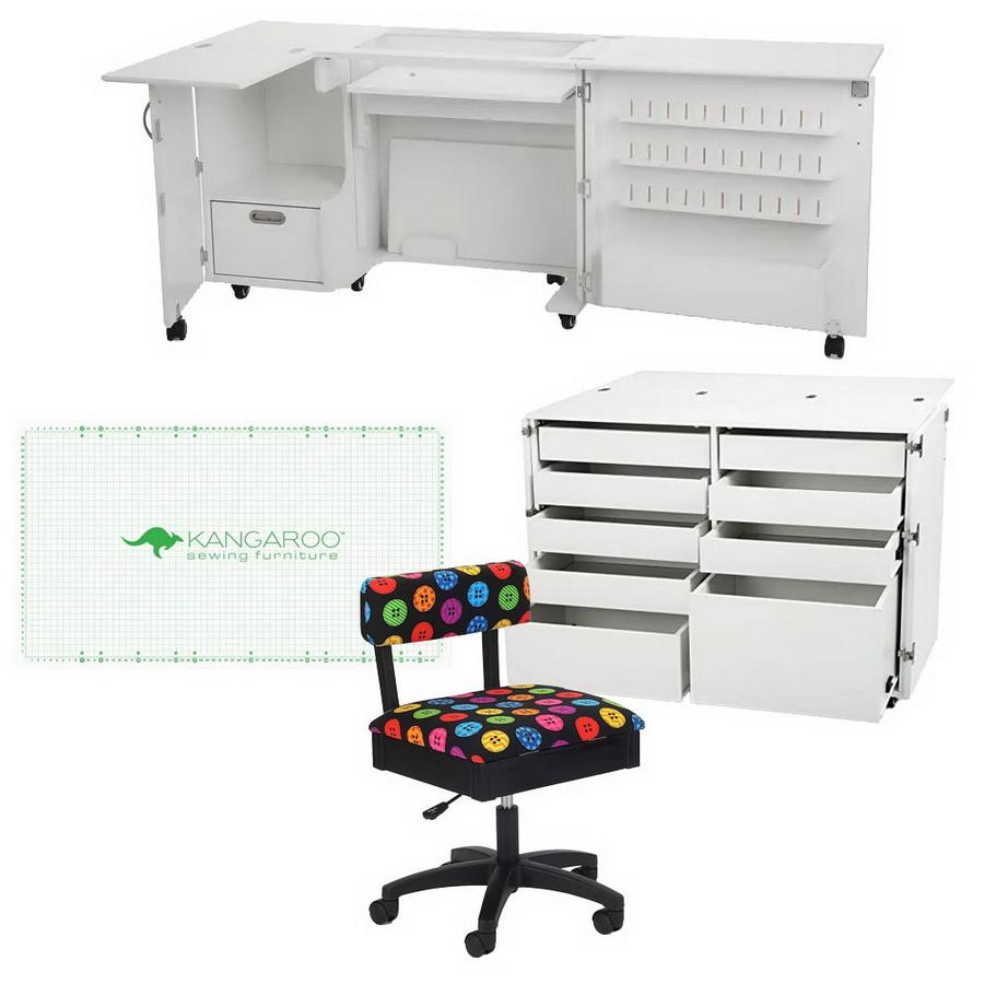 Kangaroo Sewing Furniture Dingo II and Wallaby II Bundle Cabinet Set (Ash White)