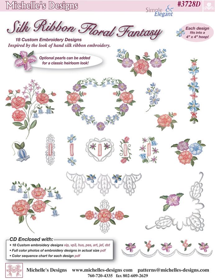 Michelles Designs - Silk Ribbon Floral Fantasy Embroidery Design Collection (#3728D)
