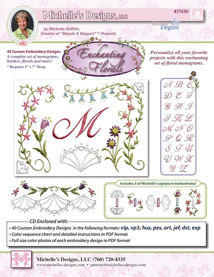 Michelles Designs - Enchanting Florals Monogram Embroidery Collection (3743d)