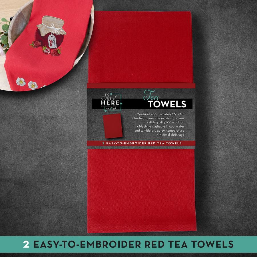 OESD Tea Towel Red 20" x 28" - 2 Pack