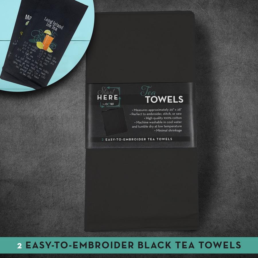 OESD Tea Towel Black 20" x 28" - 2 Pack