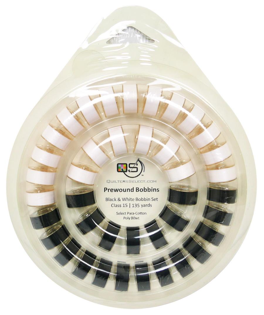 Quilters Select 40 QS Class 15 Bobbins With Bobbin Ring - Black and White