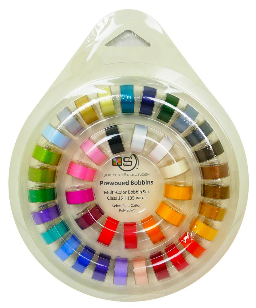 Quilters Select 40 QS Class 15 Bobbins With Bobbin Ring - Multi-Color