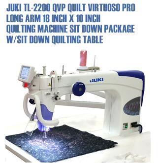 Juki TL-2200 QVP Quilt Virtuoso Pro Long Arm 18 inch x 10 inch quilting machine sit down package with sit down quilting table.