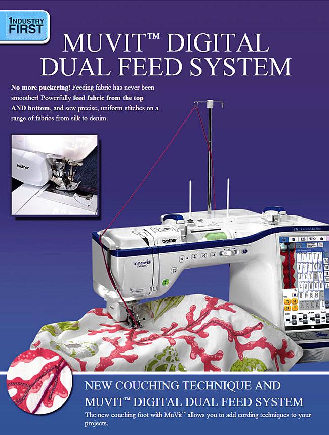 MUVIT Digital Dual Feed System. No more puckering! Feeding fabric has never been smoother! Powerfully feed fabric from the top and bottom, and sew precise, uniform stitches on a range of fabrics from silk to denim
