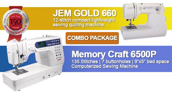 Janome Memory Craft 6500 Professional + Jem Gold 660 with 3 Day Free Shipping; 5 Year Extended Warranty
