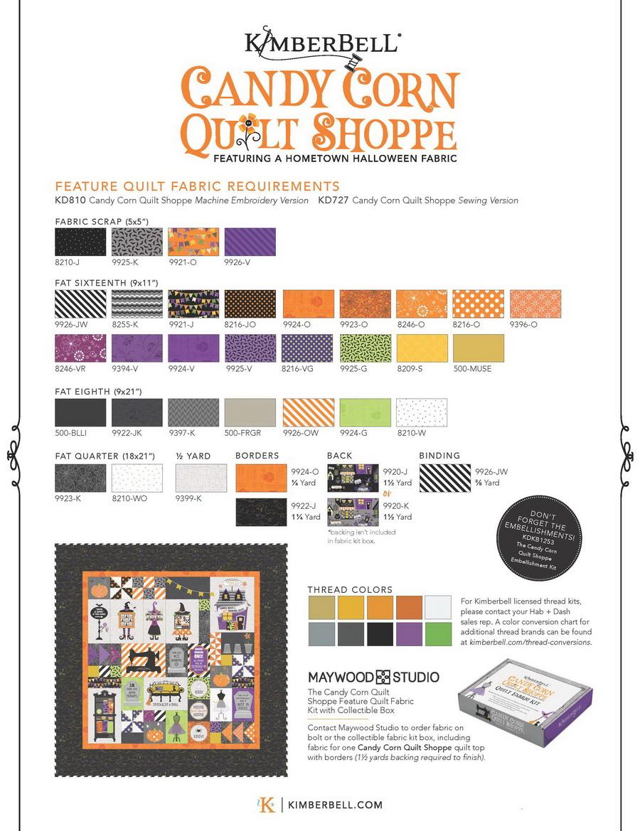 Kimberbell Candy Corn Quilt Shoppe Machine Embroidery Pattern