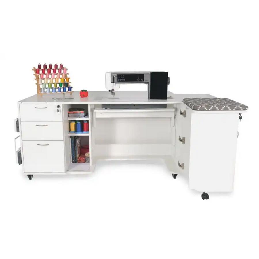 Arrow K8611 Aussie II Kangaroo Sewing, Cutting, Quilting, Crafting Cabinet  with Storage, Portable with Wheels and Airlift, Large, White Ash Finish 