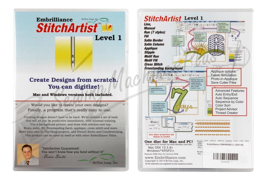 Embrilliance StitchArtist 1 to 2, 1 to 3, or 2 to 3 Upgrades Only Software  CD for MAC/Windows - New Low Price! at