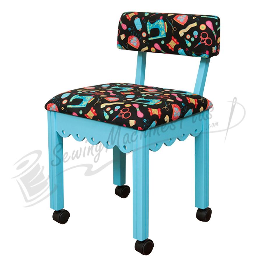 Arrow Sewing Chair White Riley Blake fabric on Blue 7019W