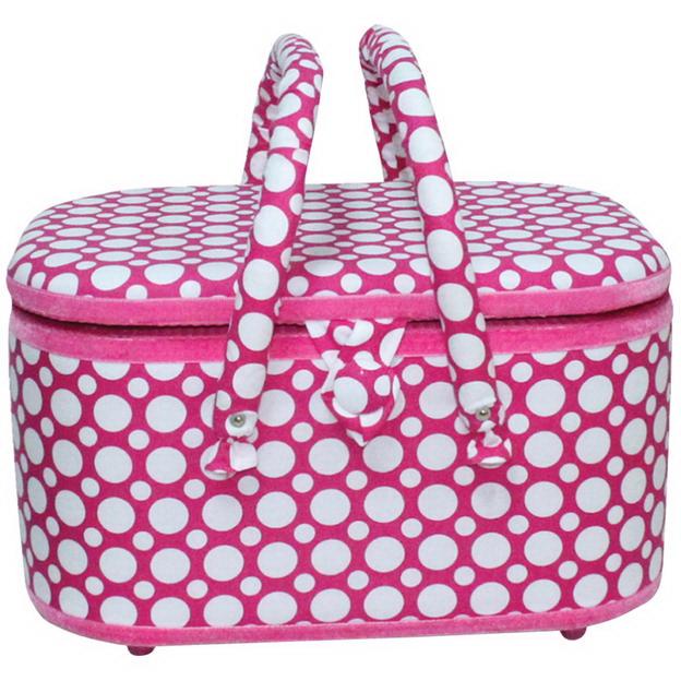 Large Oval Hot Pink Sewing Basket-Polka Dot