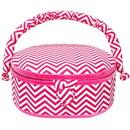 Small Oval Hot Pink Sewing Basket - Chevron Print