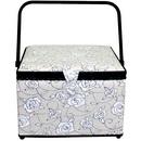 Large Square Black and White Floral Sewing Basket