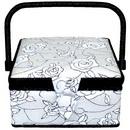 Small Square Black and White Floral Sewing Basket